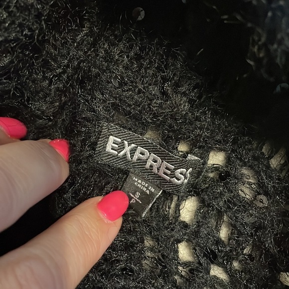 EXPRESS sequins embellished mohair wool black evening shrug cardigan bolero S - Picture 7 of 12